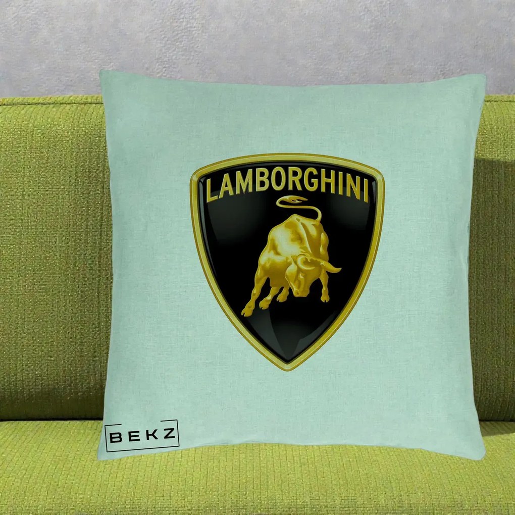 Perna Personalizata cu emblema Lamborghini, 40x40 cm, Verde Menta, Husa Detasabila, Perna Inclusa, BEKZ®