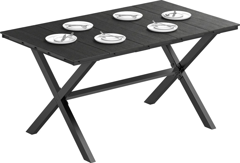 Outsunny Masă de grădină pentru 6 persoane cu suprafață din lamele HDPE și structură metalică 150x90x74 cm negru | Aosom Romania