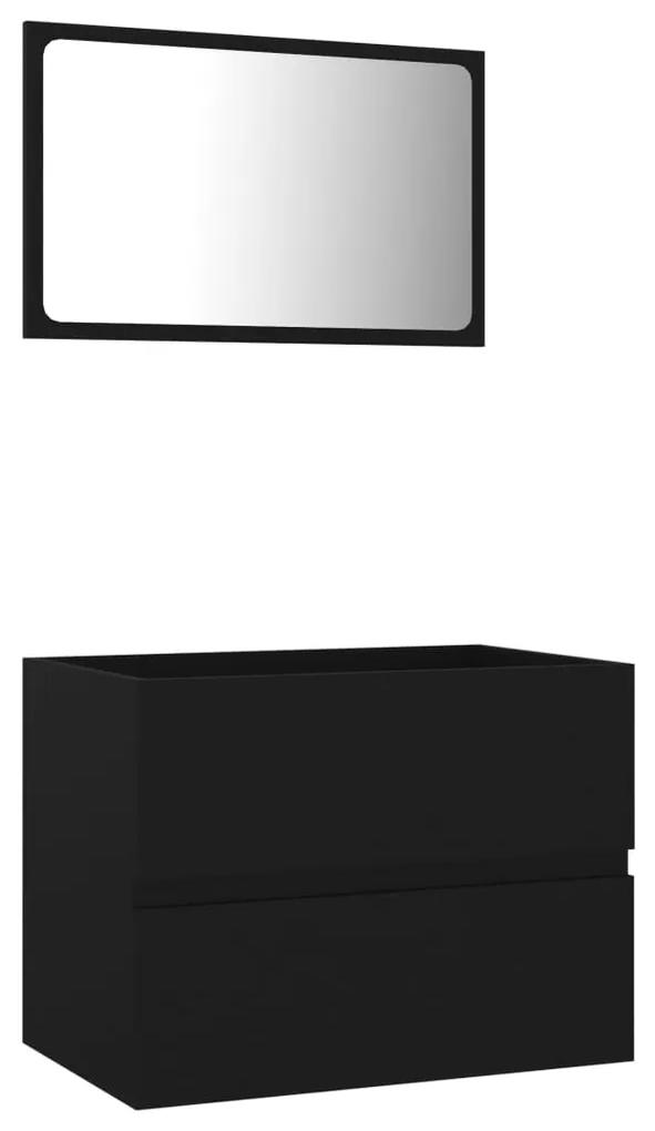 Set mobilier de baie, 2 piese, negru, PAL Negru, Dulap pentru chiuveta + oglinda, 1