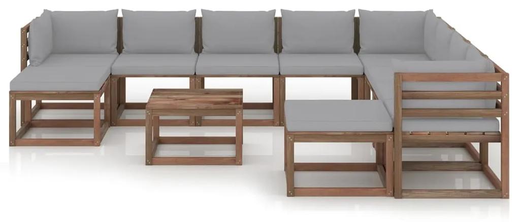 Set mobilier de gradina cu perne gri, 11 piese Gri, 3x colt + 5x mijloc + 2x suport pentru picioare + masa, 1