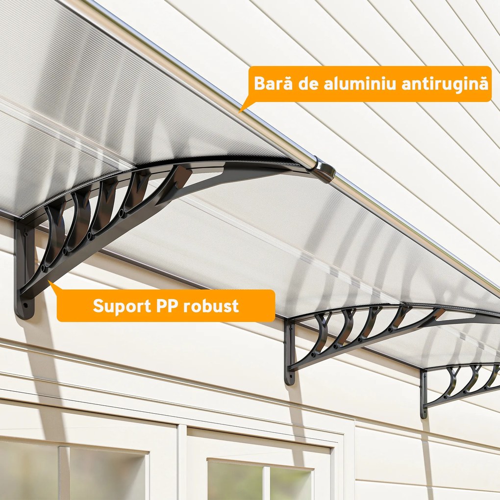 Outsunny Copertina pentru exterior, curbata cu suruburi si buloane incluse, copertina din policarbonat, PP si aluminiu, 295x90x23.5cm