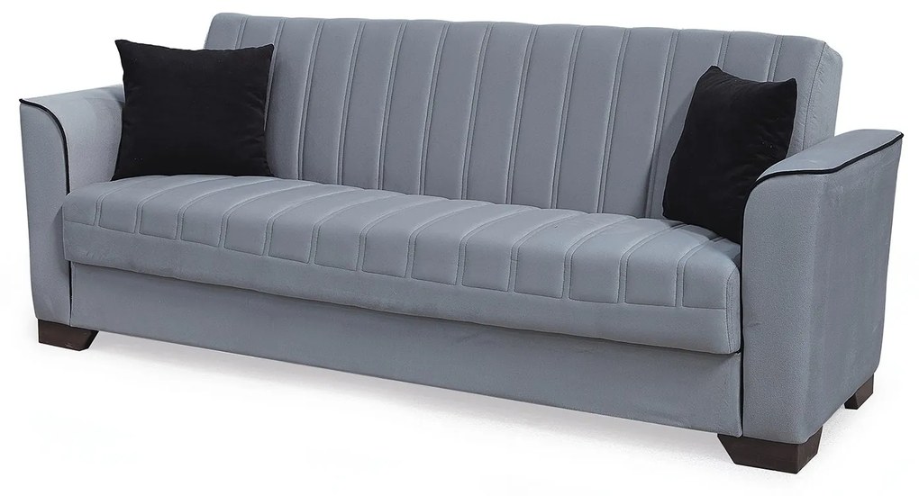 Canapea QUEEN extensibila, 3 locuri, cu arcuri si lada depozitare, gri, 218x70x80 cm