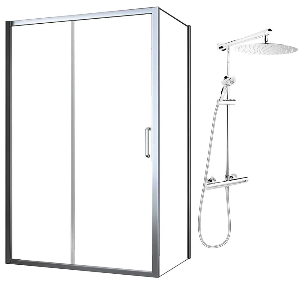 Pachet cabina de dus Fluminia Iris crom 120x90 cm si coloana de dus FDesign Anima crom