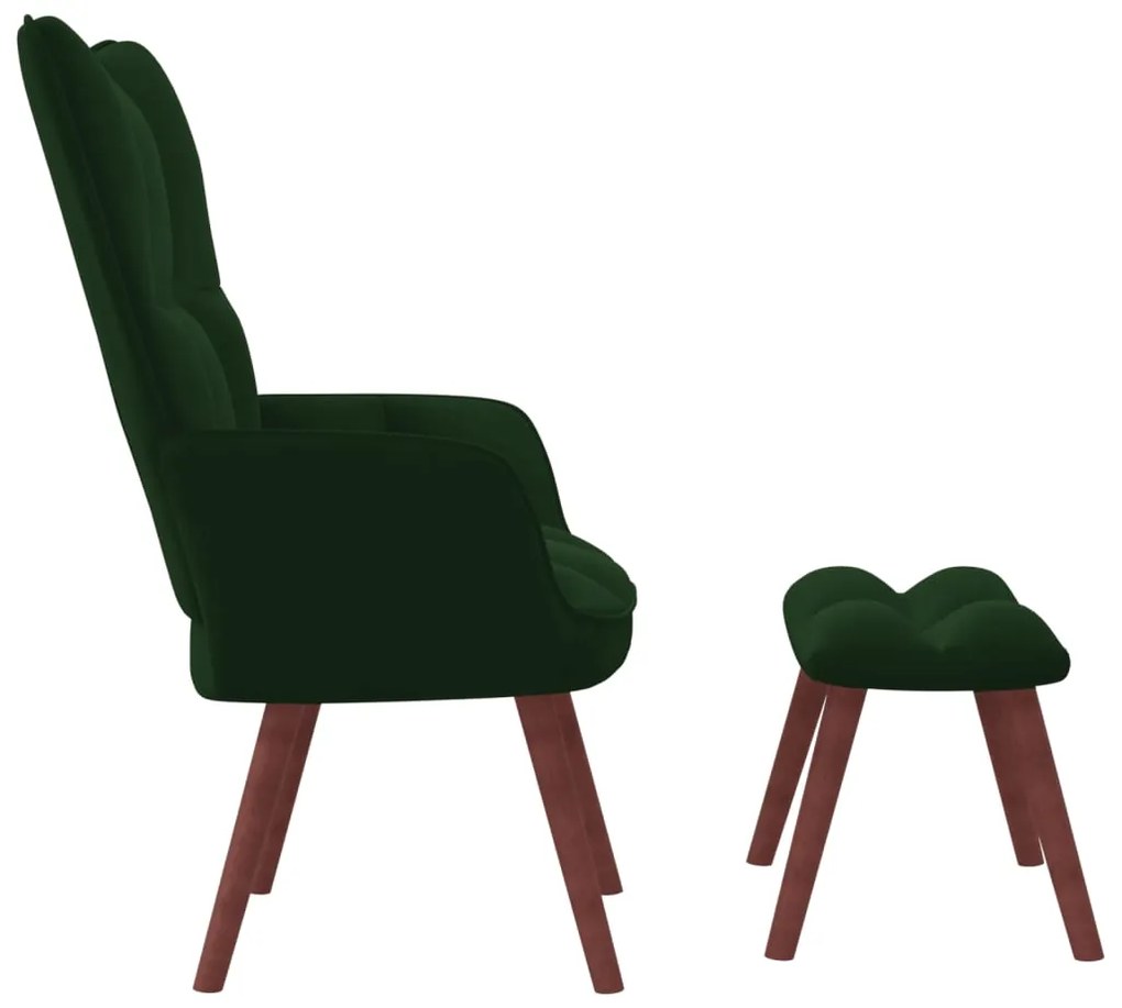 Scaun de relaxare cu taburet, verde inchis, catifea 1, Morkegronn, Cu suport de picioare