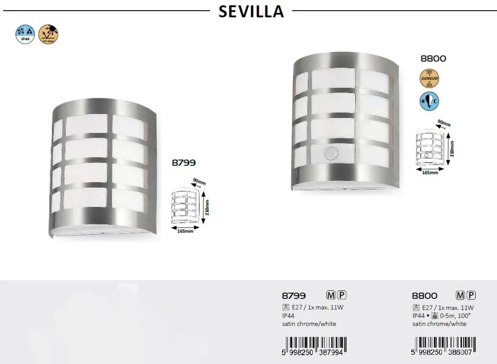 Aplica de perete pentru iluminat exterior cu lumina ambientala IP44 Sevilla