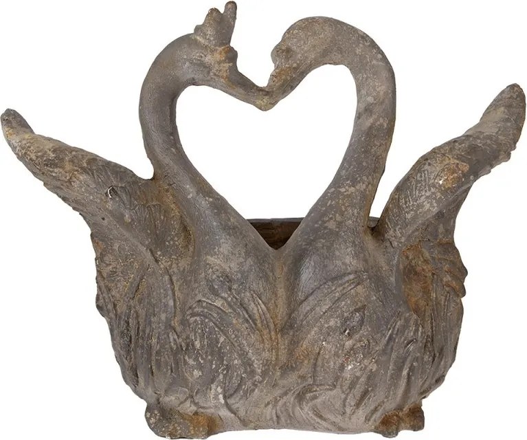 Jardinieră decorativă în formă de lebede, gri, stil brocante, 49x27x37 cm
