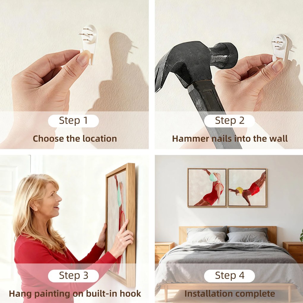 HOMCOM Set de 2 Tablouri pe Pânză, Artă Murală Modernă, Imprimare Artistică de Perete pentru Sufragerie și Salon cu Cârlige Incluse, 40x40 cm | Aosom Romania