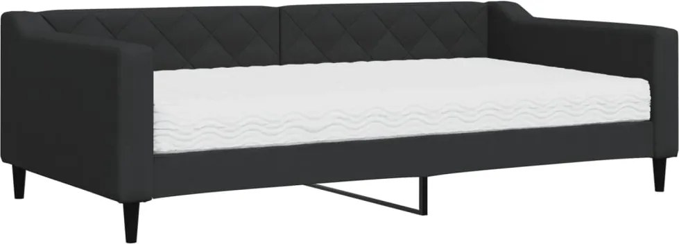 vidaXL Pat de zi cu saltea, negru, 100x200 cm, textil