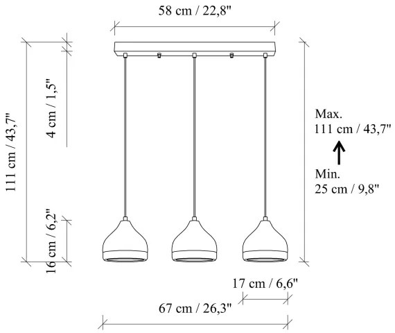 Lustră suspendată pe cablu YILDO 3xE27/40W/230V alb/auriu