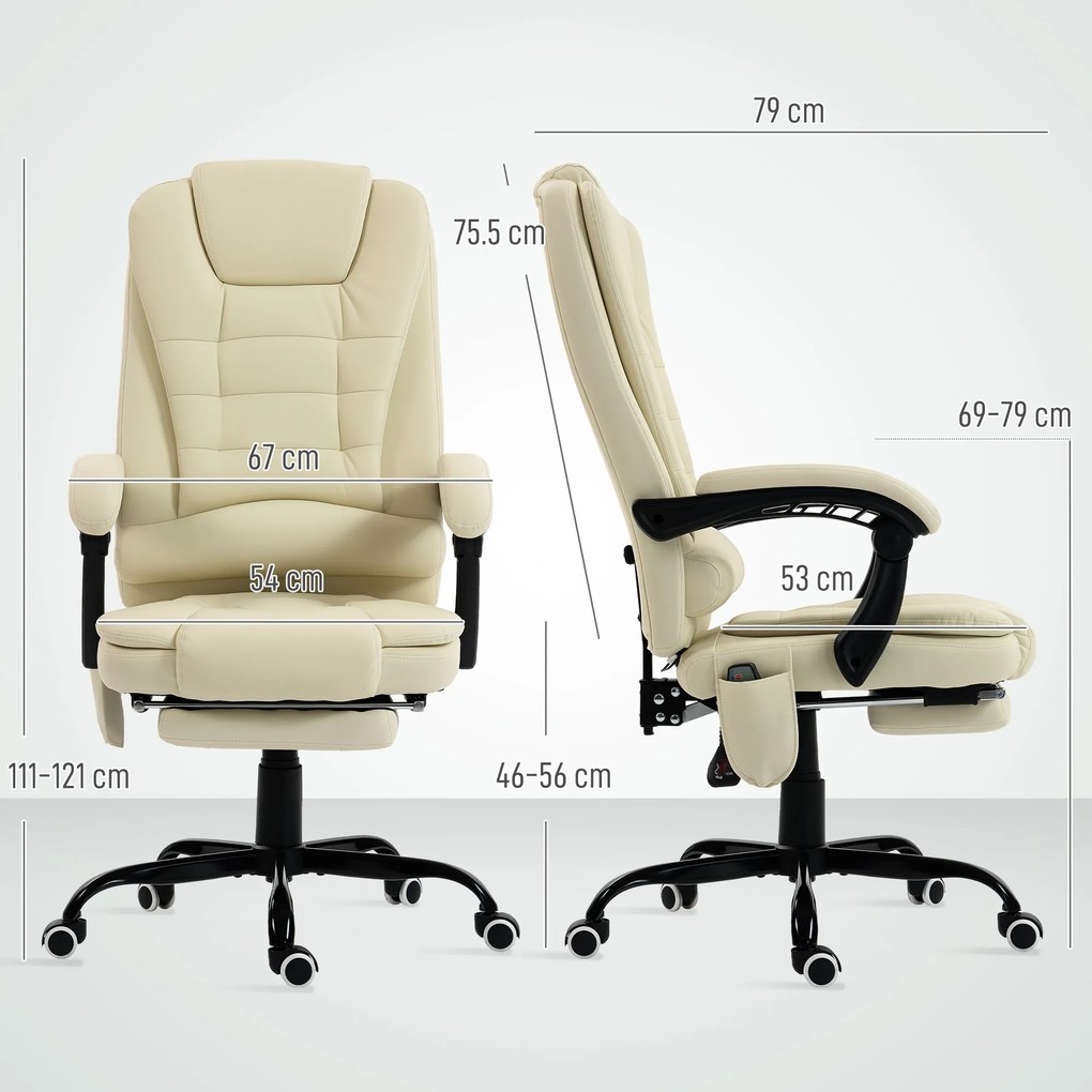 Vinsetto Fotoliu de birou cu masaj, scaun de birou cu înălțime reglabilă, spătar înclinat și telecomandă cu fir, bej | Aosom Romania
