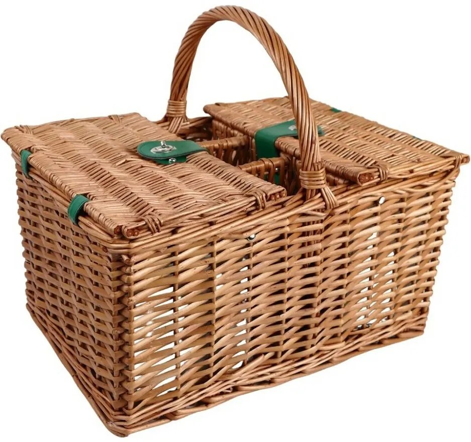 Arôme Coș de picnic pentru 4 persoane dungi verzi, 48 x 33 x 25 cm