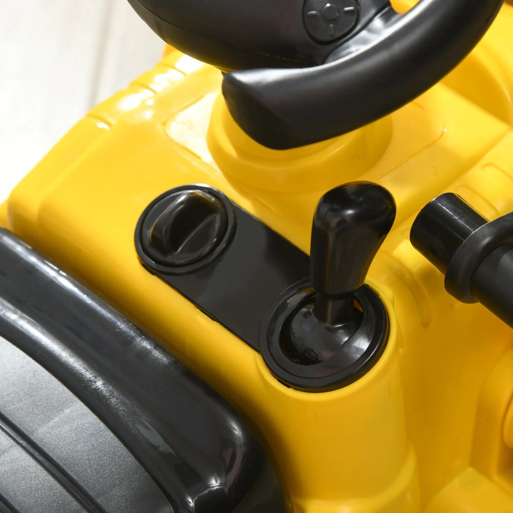 HOMCOM Excavator pentru Copii cu Cupă, Spătar și Spațiu de Depozitare Ascuns, Buldozer de Jucărie în PP și ABS, 80x26.5x39 cm, Galben și Negru | Aosom Romania