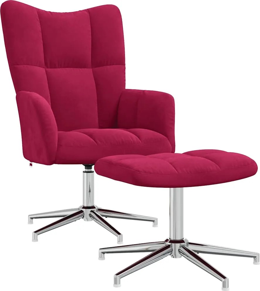 vidaXL Scaun de relaxare cu taburet, roșu vin, catifea