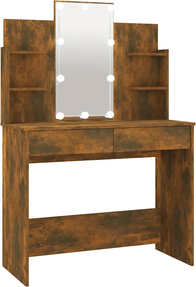 vidaXL Masă de toaletă cu LED, stejar fumuriu, 96x40x142 cm