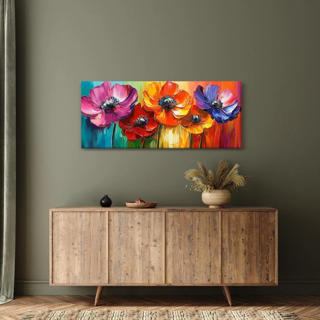 Tablou - Cinci flori colorate (120x50 cm)
