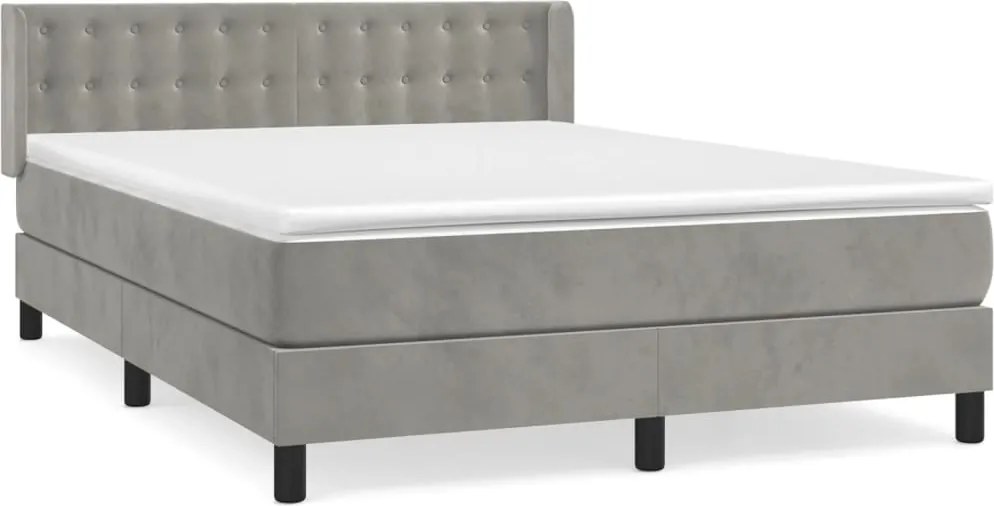 vidaXL Pat box spring cu saltea, gri deschis, 140x190 cm, catifea