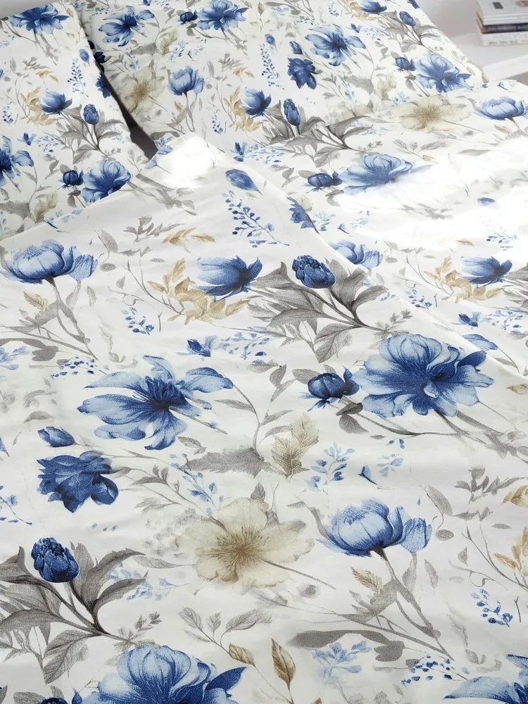 Lenjerie de pat din bumbac FLORI ALBASTRE