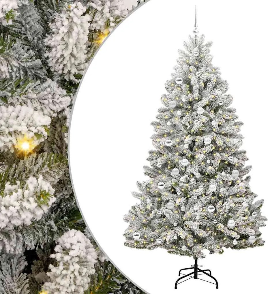 vidaXL Brad de Crăciun artificial Verde și alb 210 cm PVC și Metal