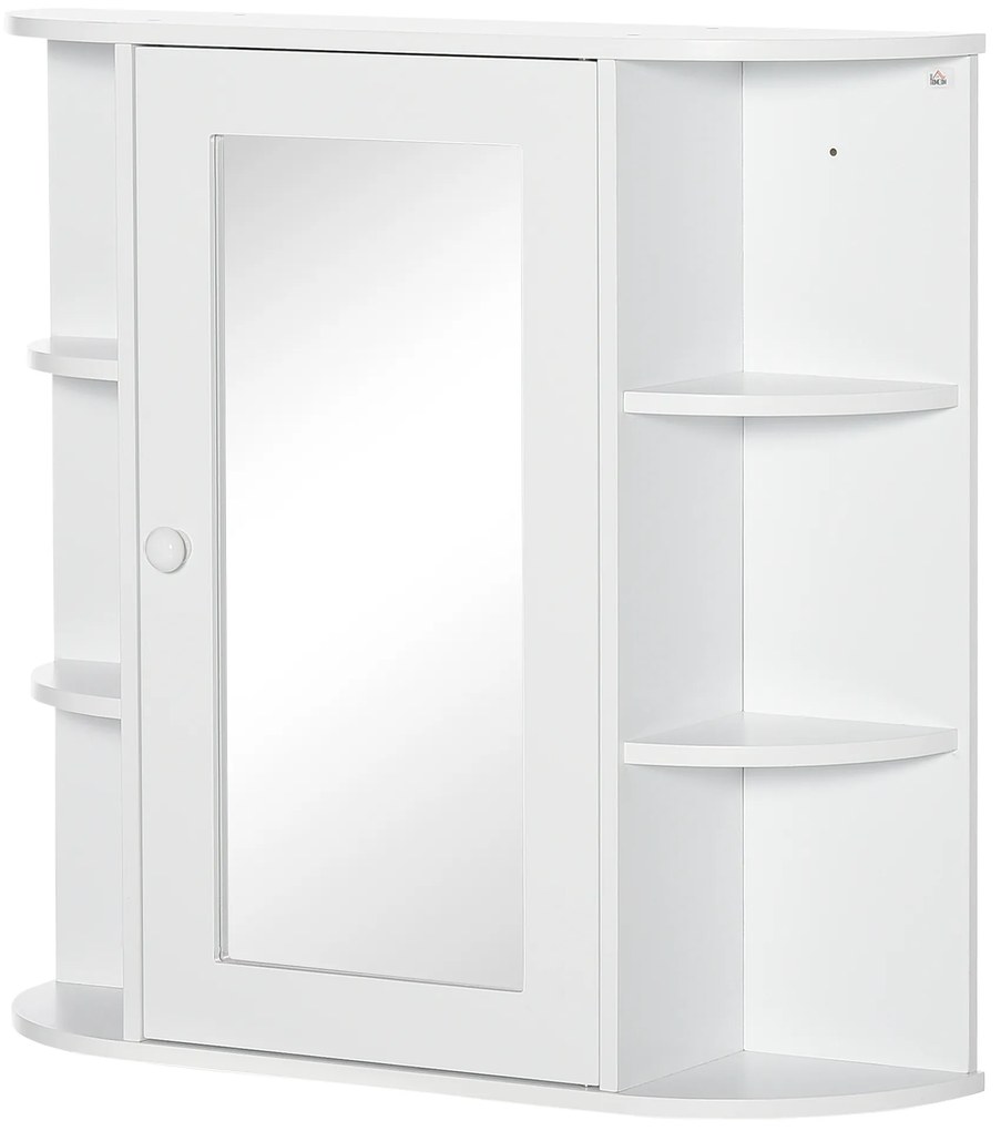 HOMCOM Dulap cu oglindă Dulap de baie Badezimmerschrank, 8 compartimente, uși cu oglindă, rezistent la apă, 66 cm x 17 cm x 63 cm, Alb | Aosom Romania