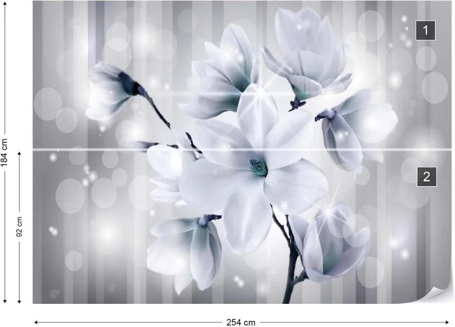 GLIX Fototapet - Magnolia Flowers Sparkles Blue Modern Design Vliesová tapeta  - 254x184 cm