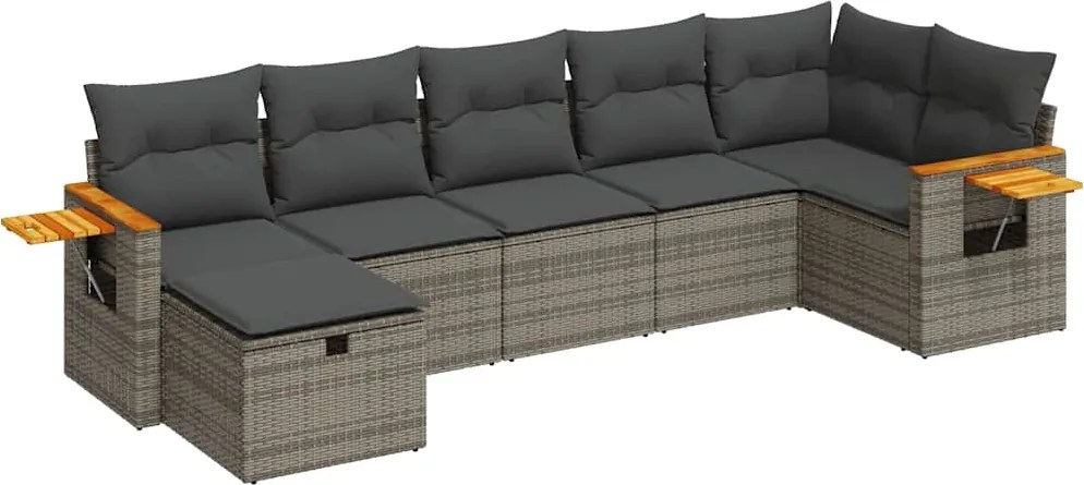 vidaXL Set canapele de grădină, 7 piese, cu perne, gri, poliratan