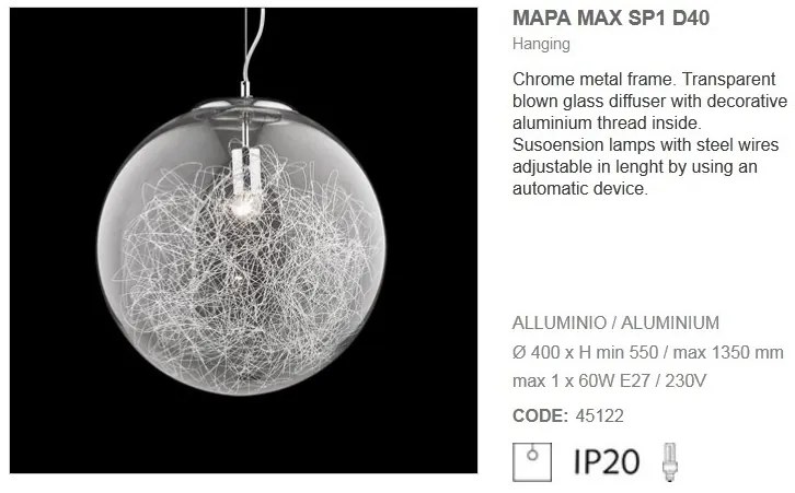 Lustra moderna glob diametru 40cm MAPA MAX SP1 D40 045122