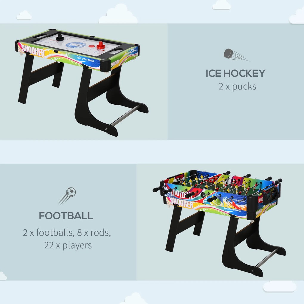 HOMCOM Masă de Joc 4 în 1 pentru Fotbal de Masă, Biliard, Air Hockey și Ping-Pong, 86,5x43,5x64 cm, Multicolor | Aosom Romania