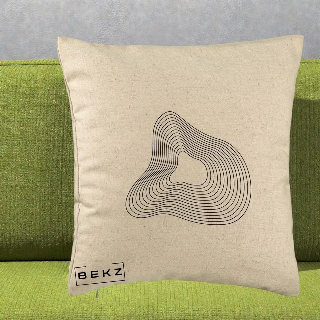 Perna Decorativa Abstract Linii Organice, 40x40 cm, Bej, Husa Detasabila, Perna Inclusa, BEKZ®