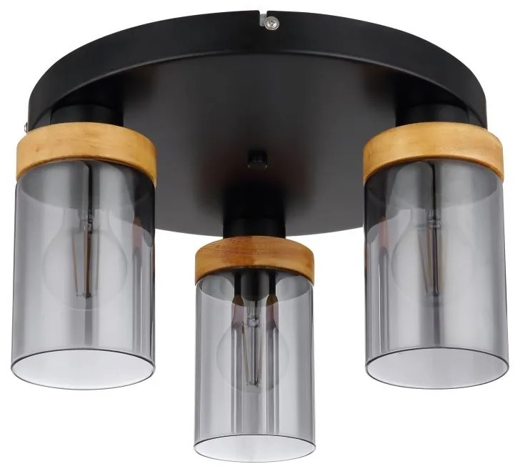 Plafoniera cu 3 surse de iluminat design modern FINCA negru mat, maro inchis