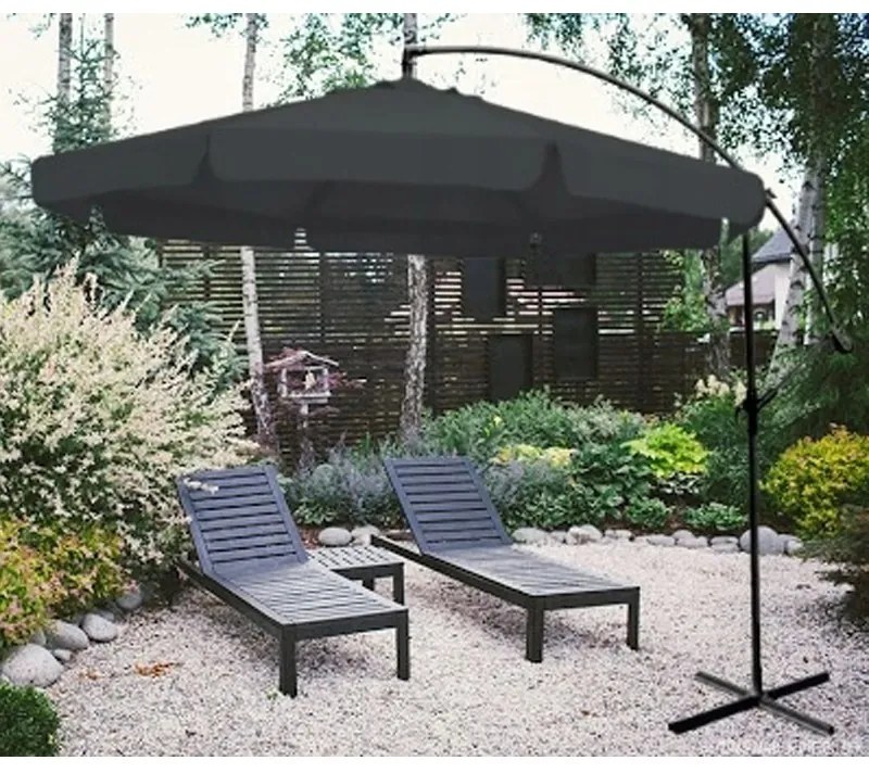 Umbrelă mare de grădină cu suport în gri închis