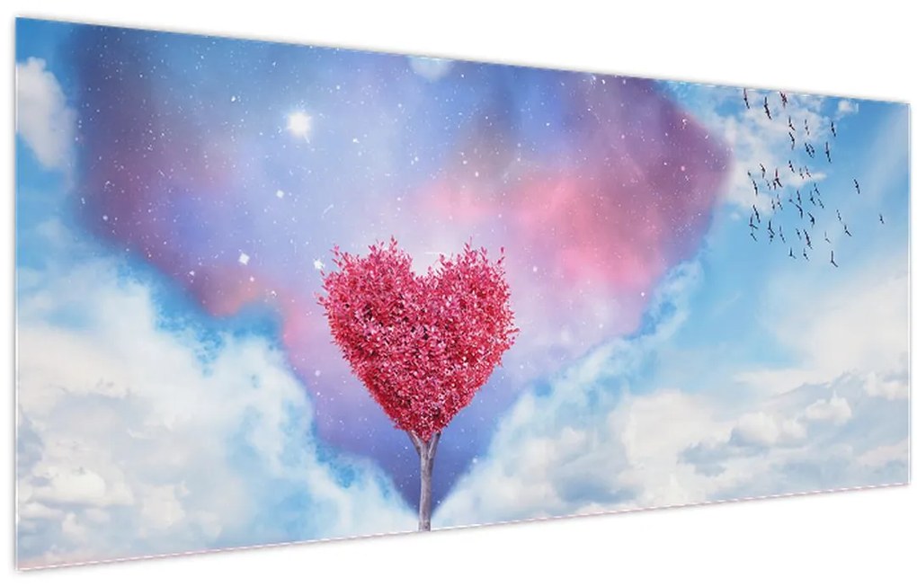 Tablou - Copac de inimă roz (120x50 cm)
