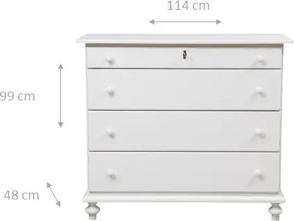 Comoda, L114 48 H99 cm, alb antichizat, lemn masiv