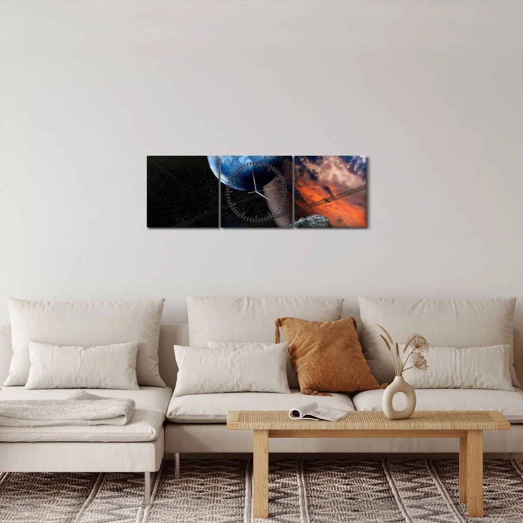 Tablou planetei în cosmos (cu ceas) (90x30 cm)