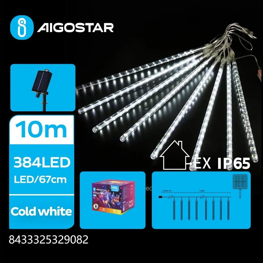 Aigostar - Ghirlandă solară cu LED pentru Crăciun 384xLED/13m IP65 albă rece