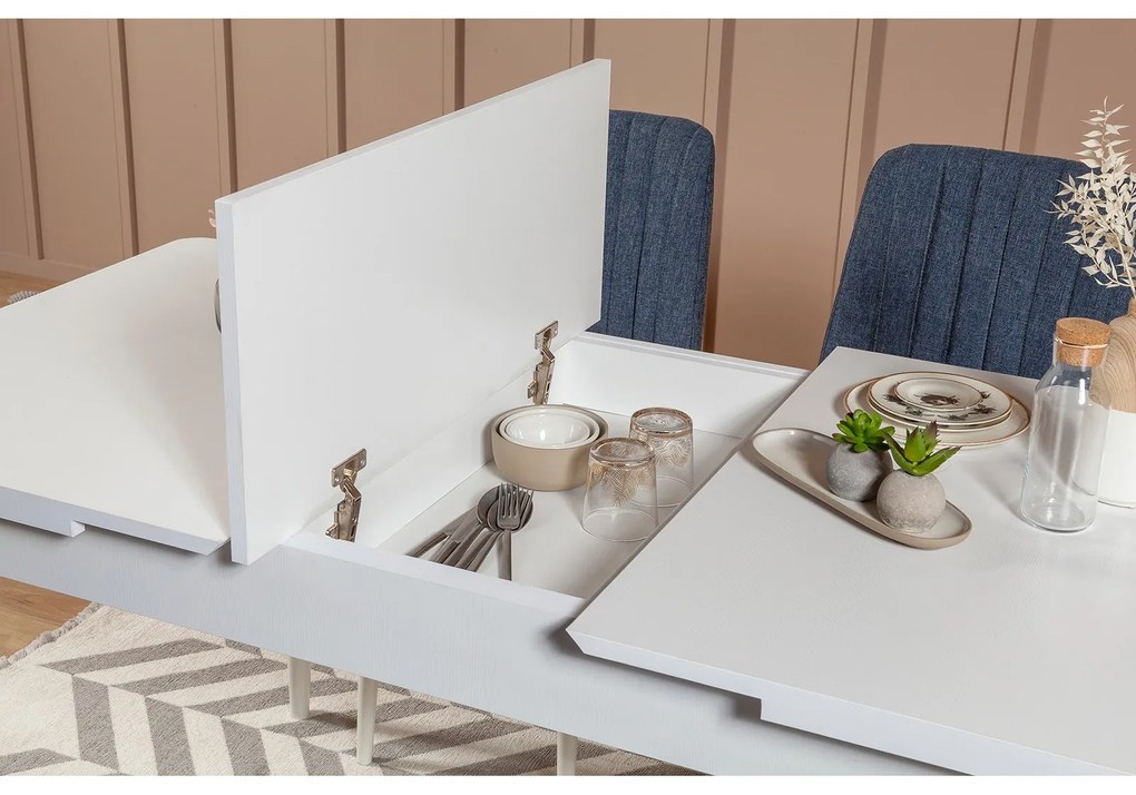 Set mobilier sufragerie Vlasta 1 (alb + bleumarin) (pentru 4 persoane). 1073069