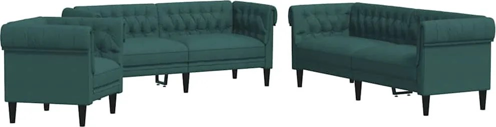 vidaXL Set canapele, 3 piese, verde închis, material textil