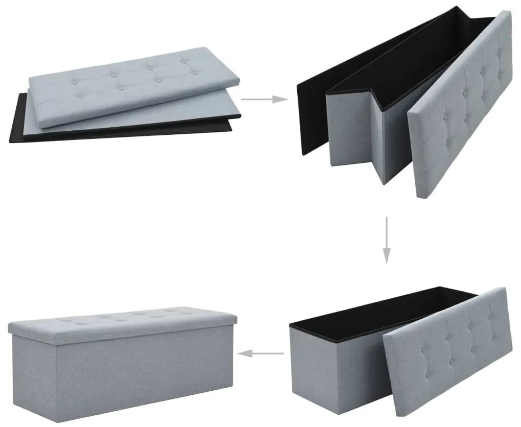 247086 vidaXL Bancă depozitare pliabilă, aspect pânză 110x38x38cm gri deschis