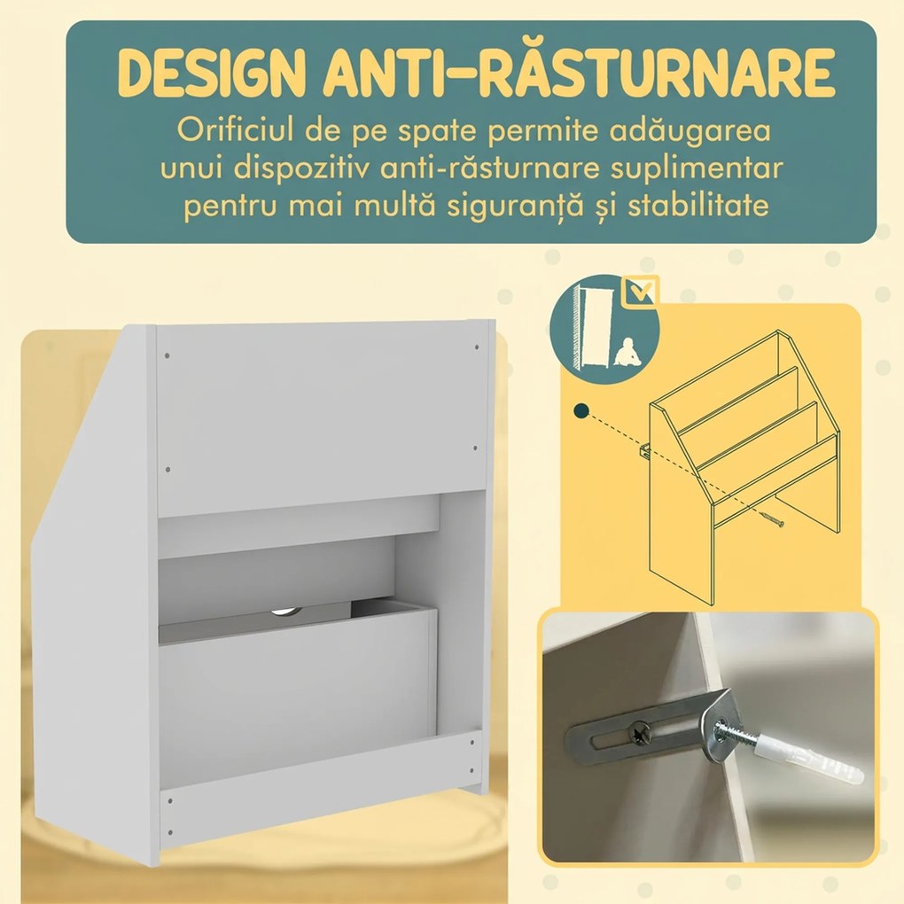 AIYAPLAY Bibliotecă Copii 3-8 Ani cu 3 Rafturi și Sertar, Raft de Depozitare Jucării, 62,5x30x70 cm, Alb | Aosom Romania