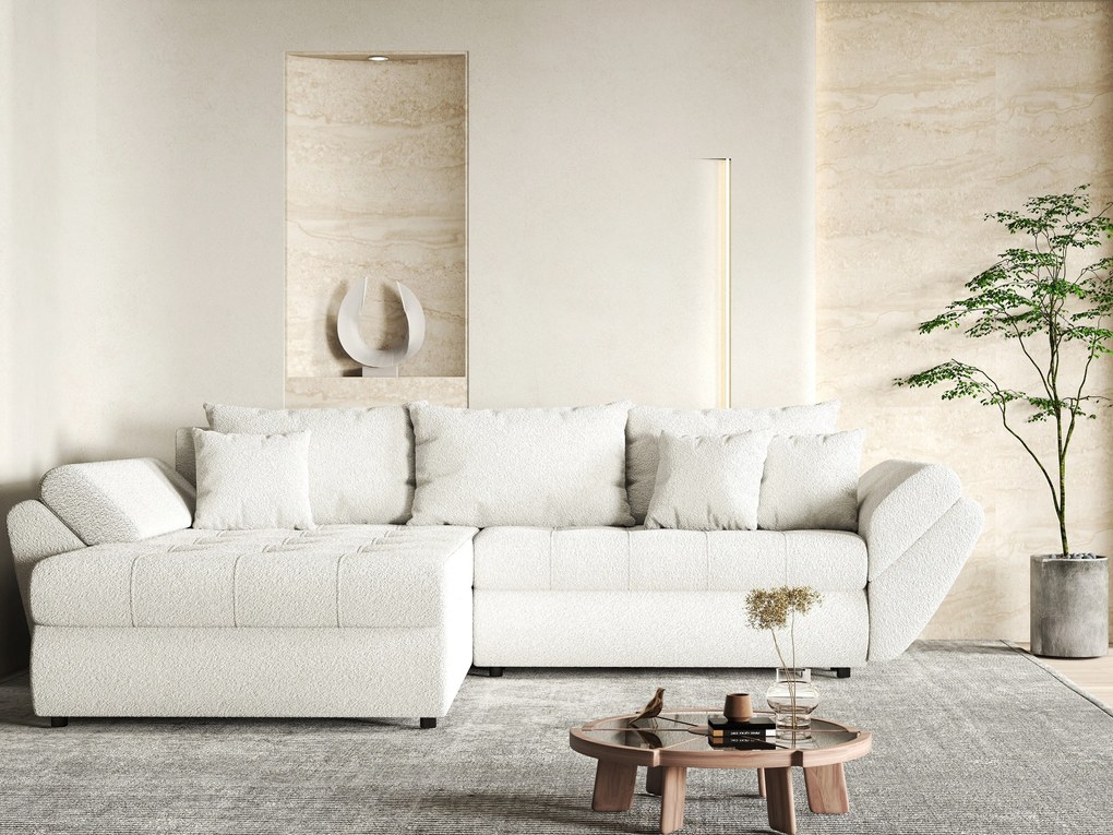 Colțar extensibil dumonde cu ladă de depozitare si sezut confortabil din spuma high-density, Loana Euphoria Ivory 270x185 cm