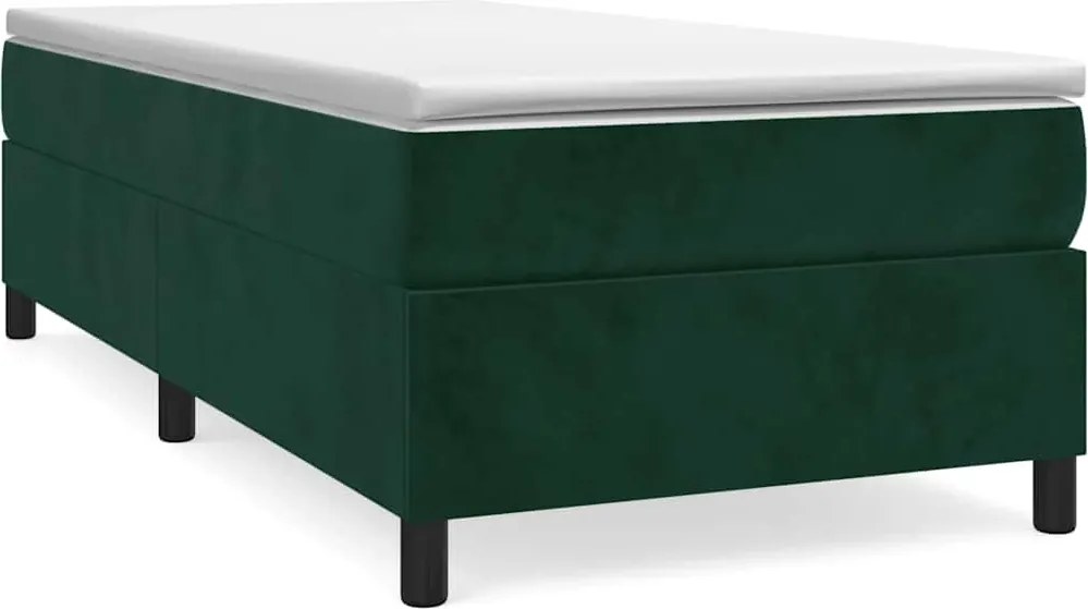 vidaXL Pat box spring cu saltea, verde închis, 90x200 cm, catifea