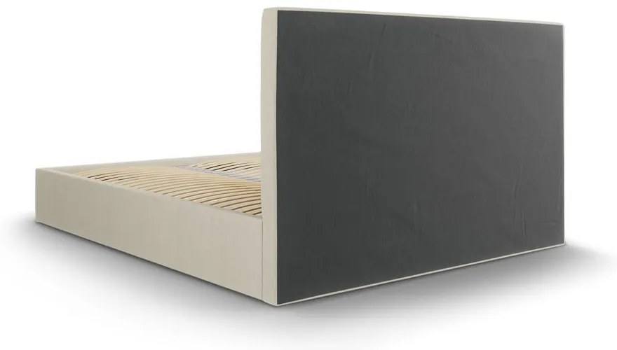 Pat matrimonial 160x200 cm bej tapițat cu spațiu de depozitare cu somieră Juniper – Mazzini Beds