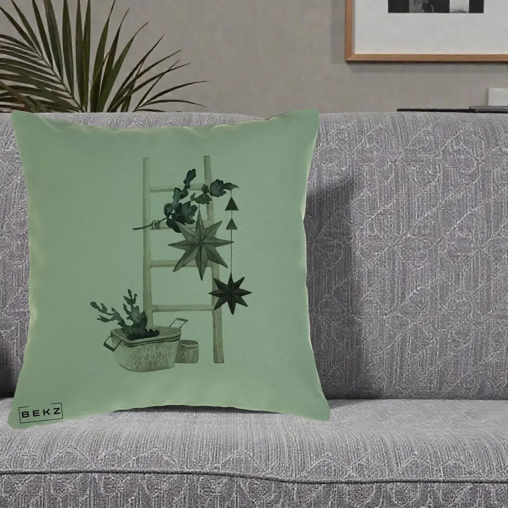 Perna Decorativa Scara Scandinavica cu Stele, 40x40 cm, Verde, Husa Detasabila, Perna Inclusa, BEKZ®