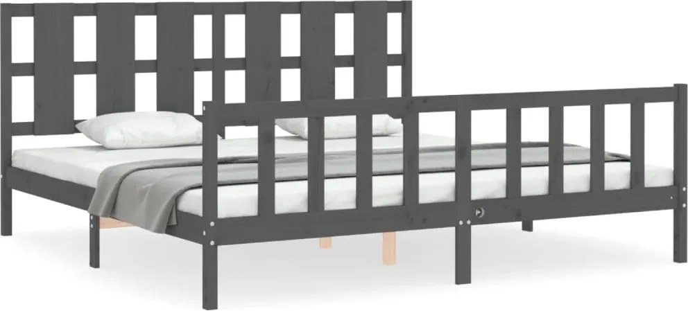 vidaXL Cadru pat cu tăblie 200x200 cm, gri, lemn masiv