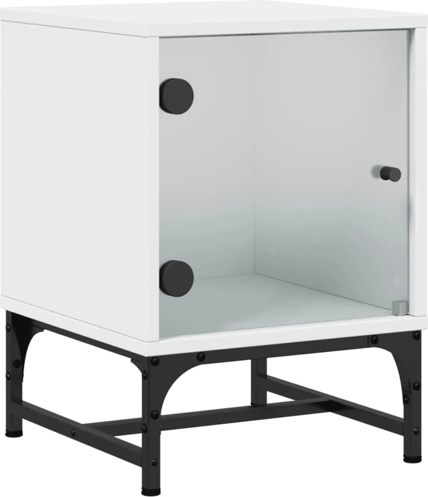 vidaXL Noptieră cu ușă de sticlă, alb, 35x37x50 cm