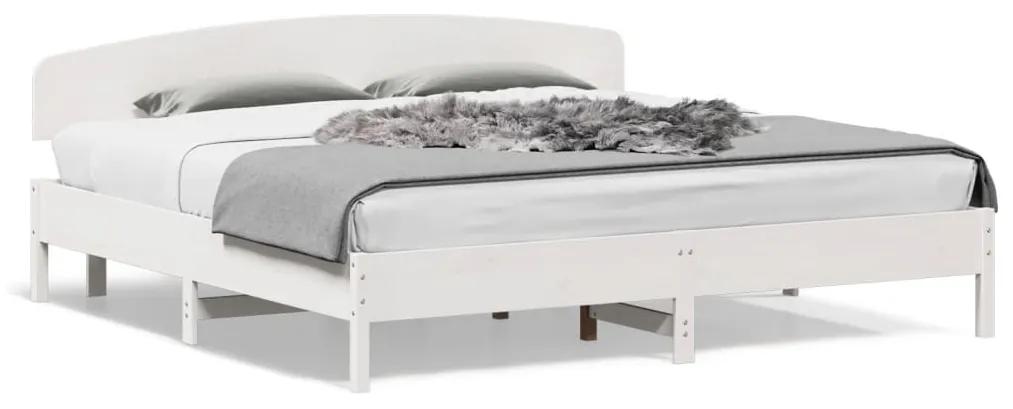 3207198 vidaXL Cadru de pat cu tăblie, alb, 180x200 cm, lemn masiv de pin
