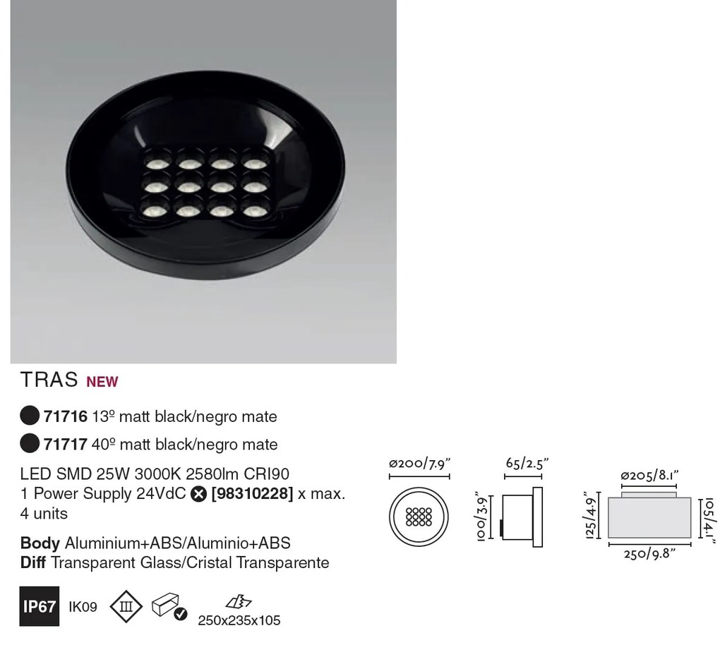 Spot LED incastrabil de exterior orientabil 13º TRAS 25W