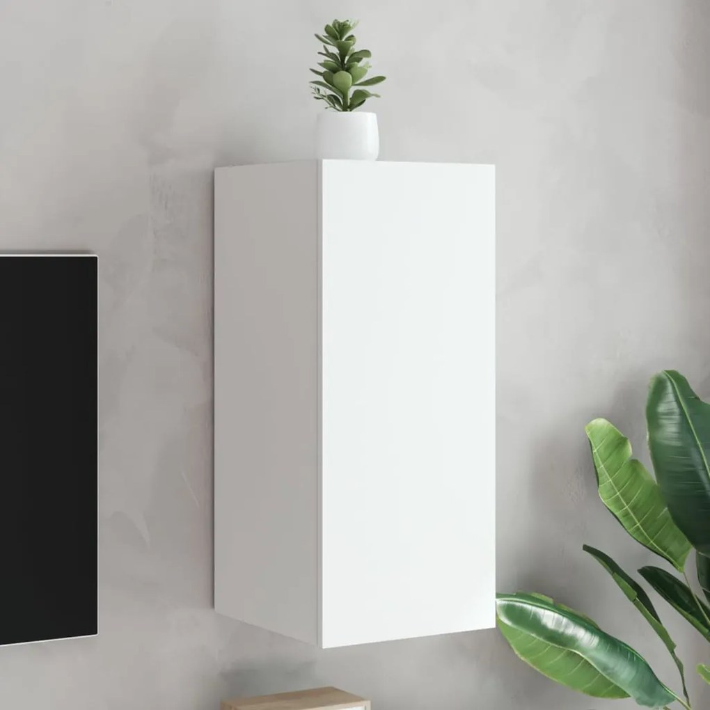 vidaXL Comodă TV de perete cu lumini LED, alb, 30,5x35x70 cm