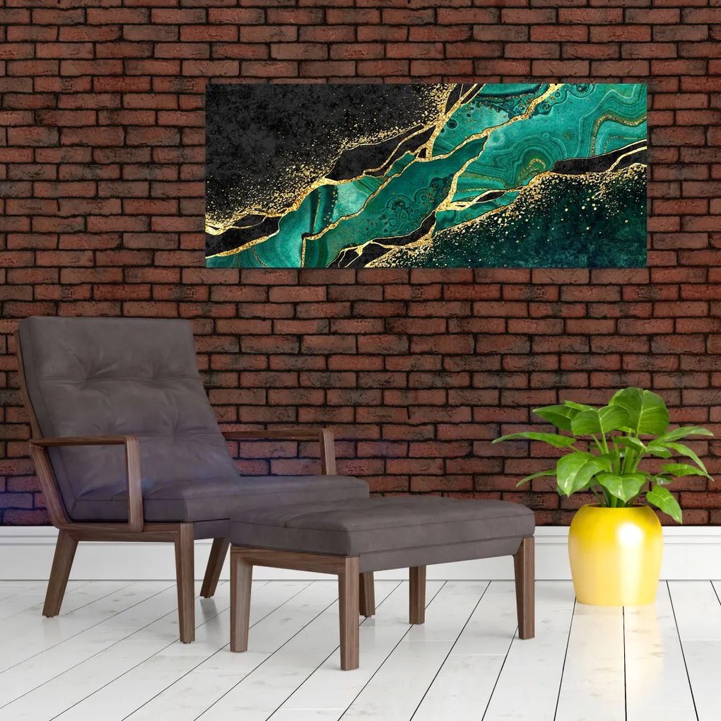 Tablou - Marmorat, petrol-auriu (120x50 cm)