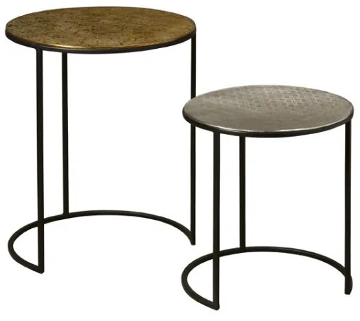 Set 2 masute de cafea rotunde din metal 49x49x62 cm alama/gri/negru