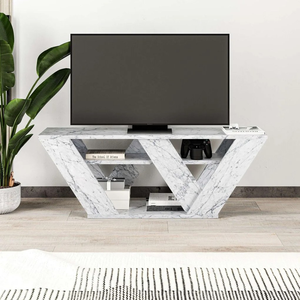 Comoda TV, Hanah Home, Pipralla, 110x40x30 cm, Marmura Carrara